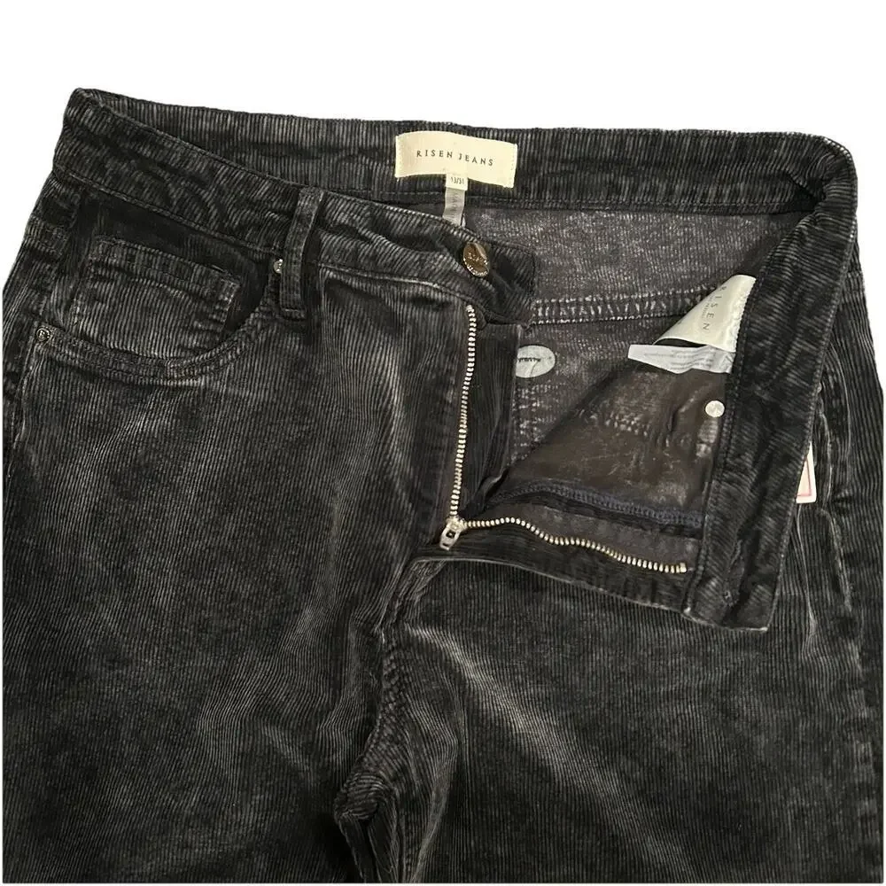 NWT Risen Mid-Rise Tummy Control Straight Leg Corduroy Pants Womens 13/31 Black